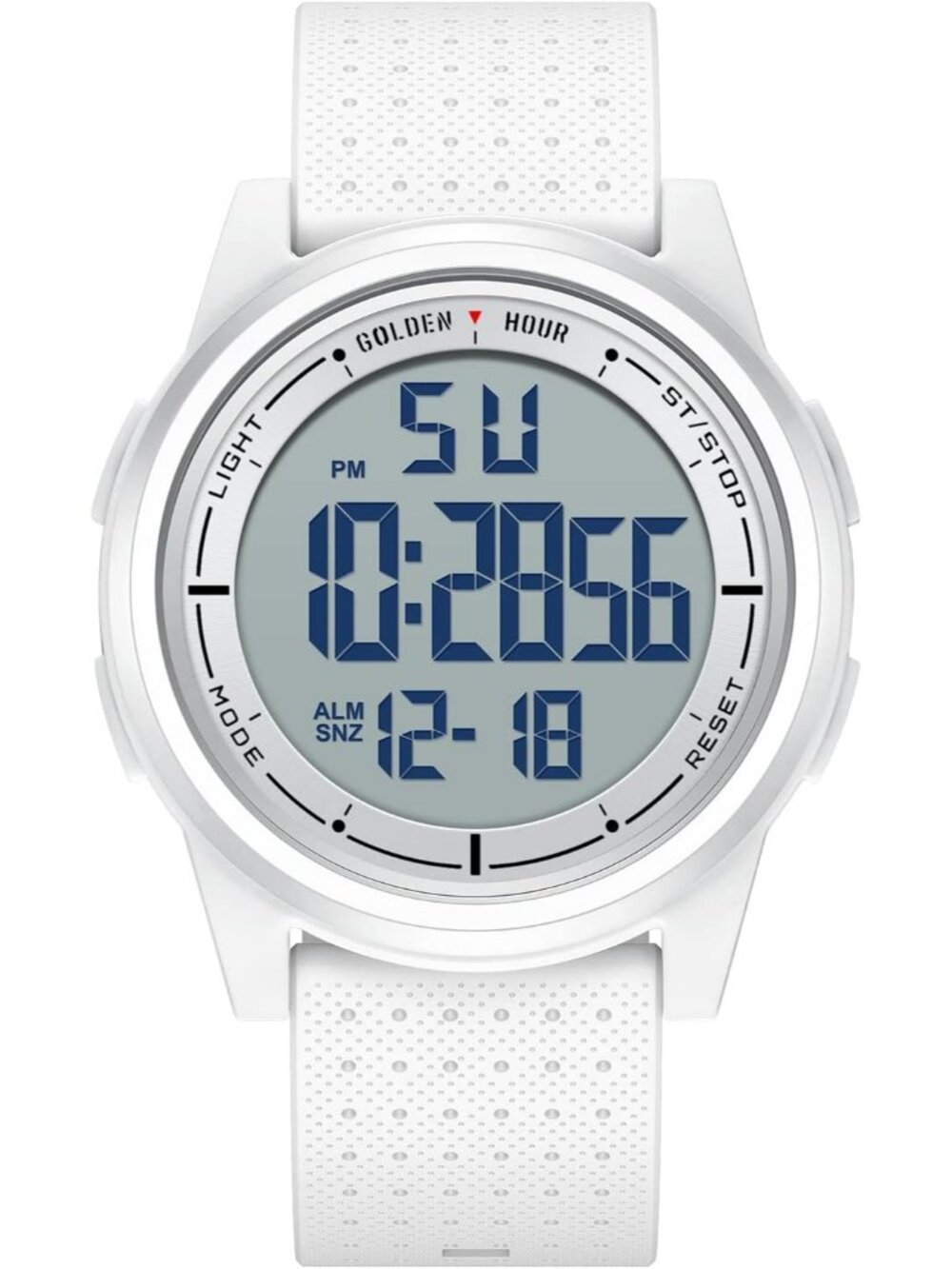 Men All White Rubber Strap Ultra-Thin Minimalist Sports Waterproof Digital Watch